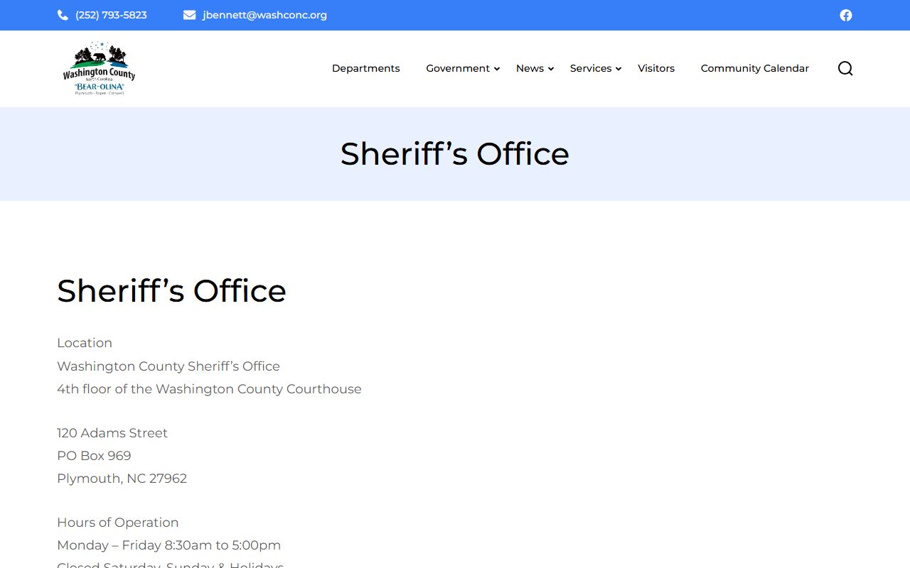 Washington County Sheriff's Office page for Washington County criminal records