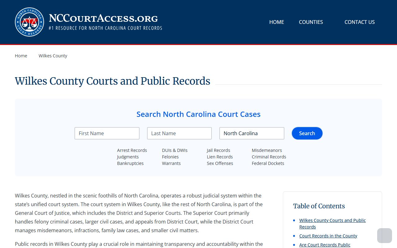 Wilkes County records access portal for Wilkes County criminal records