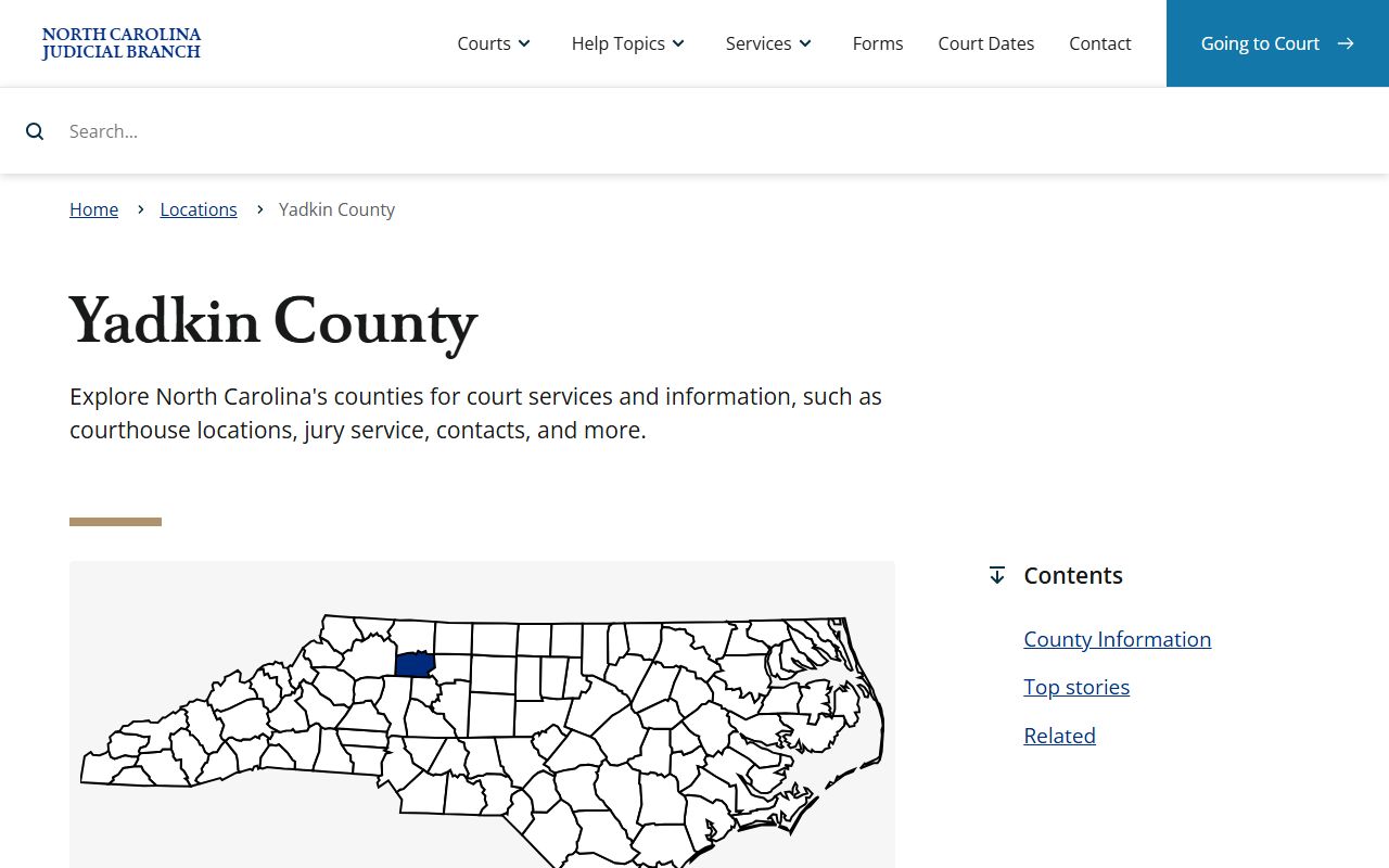 North Carolina Judicial Branch page for Yadkin County criminal records in Yadkinville