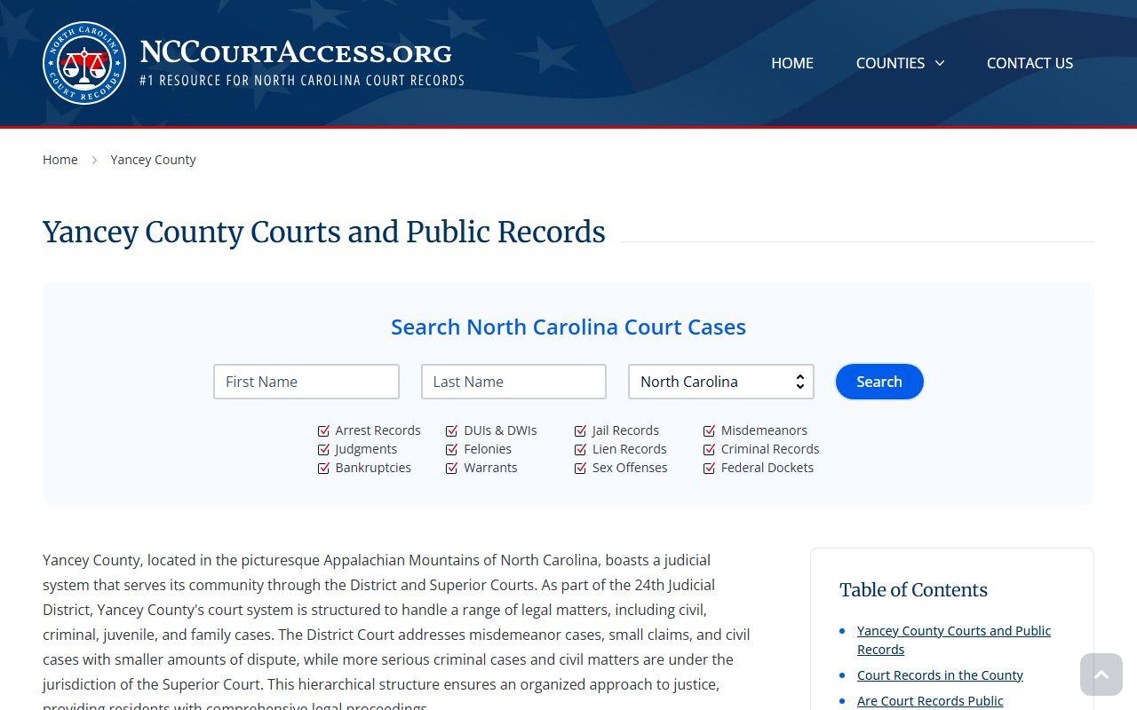 Yancey County records access portal for Yancey County criminal records