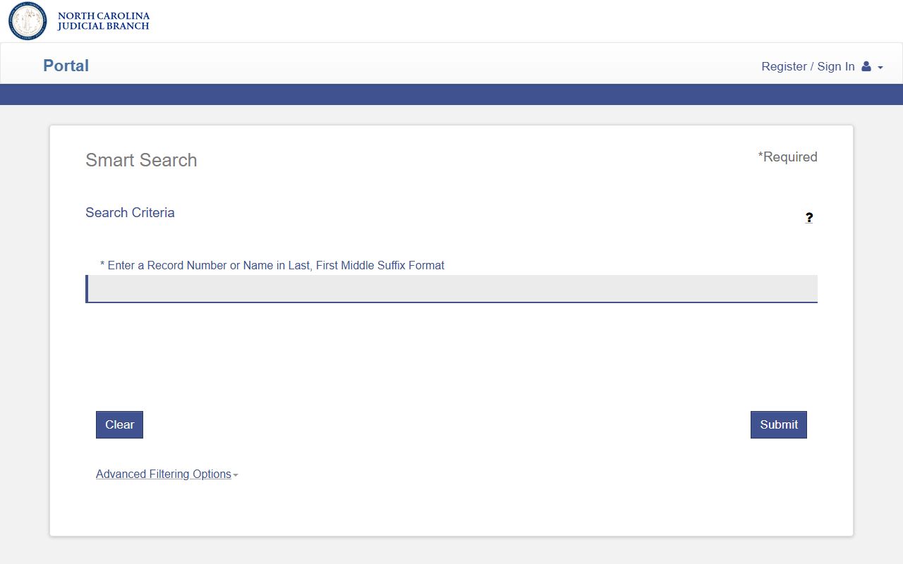 North Carolina eCourts portal for searching criminal records