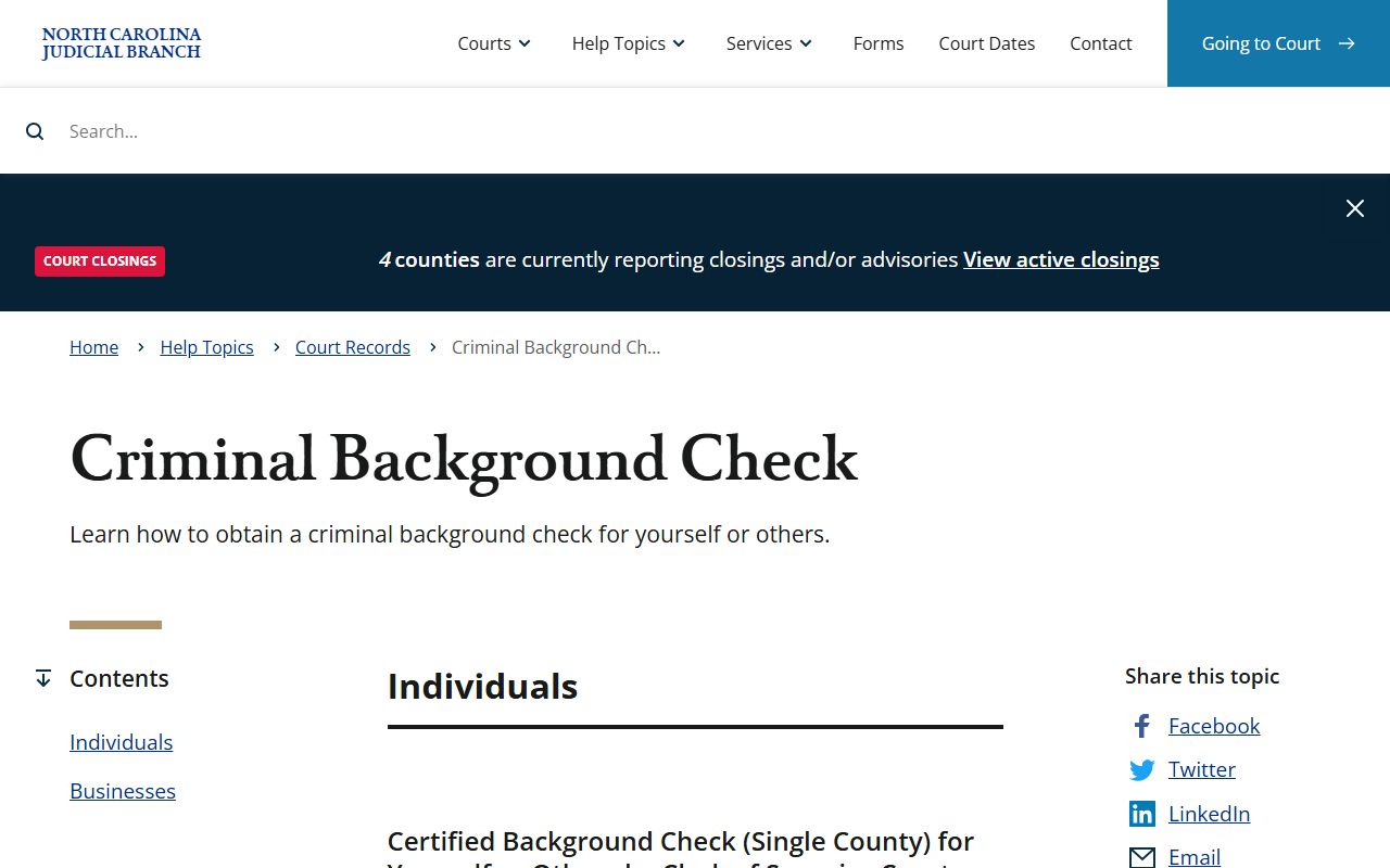 North Carolina Judicial Branch criminal background check information