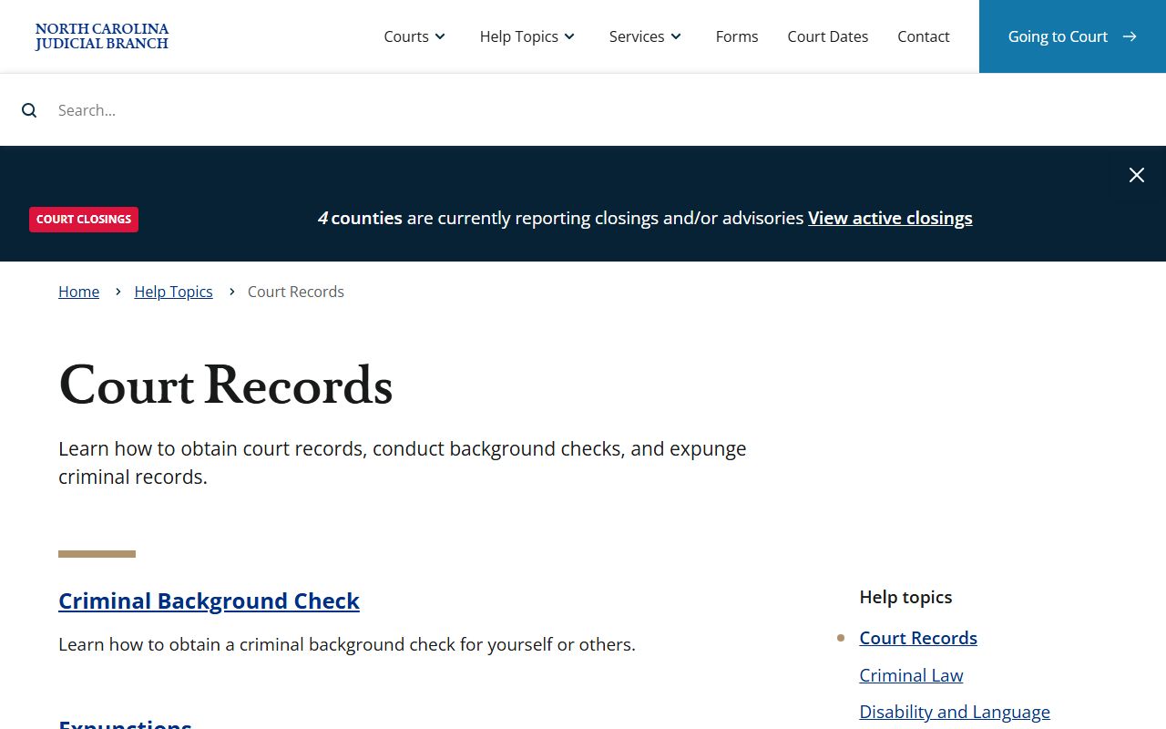North Carolina Judicial Branch court records portal for criminal records