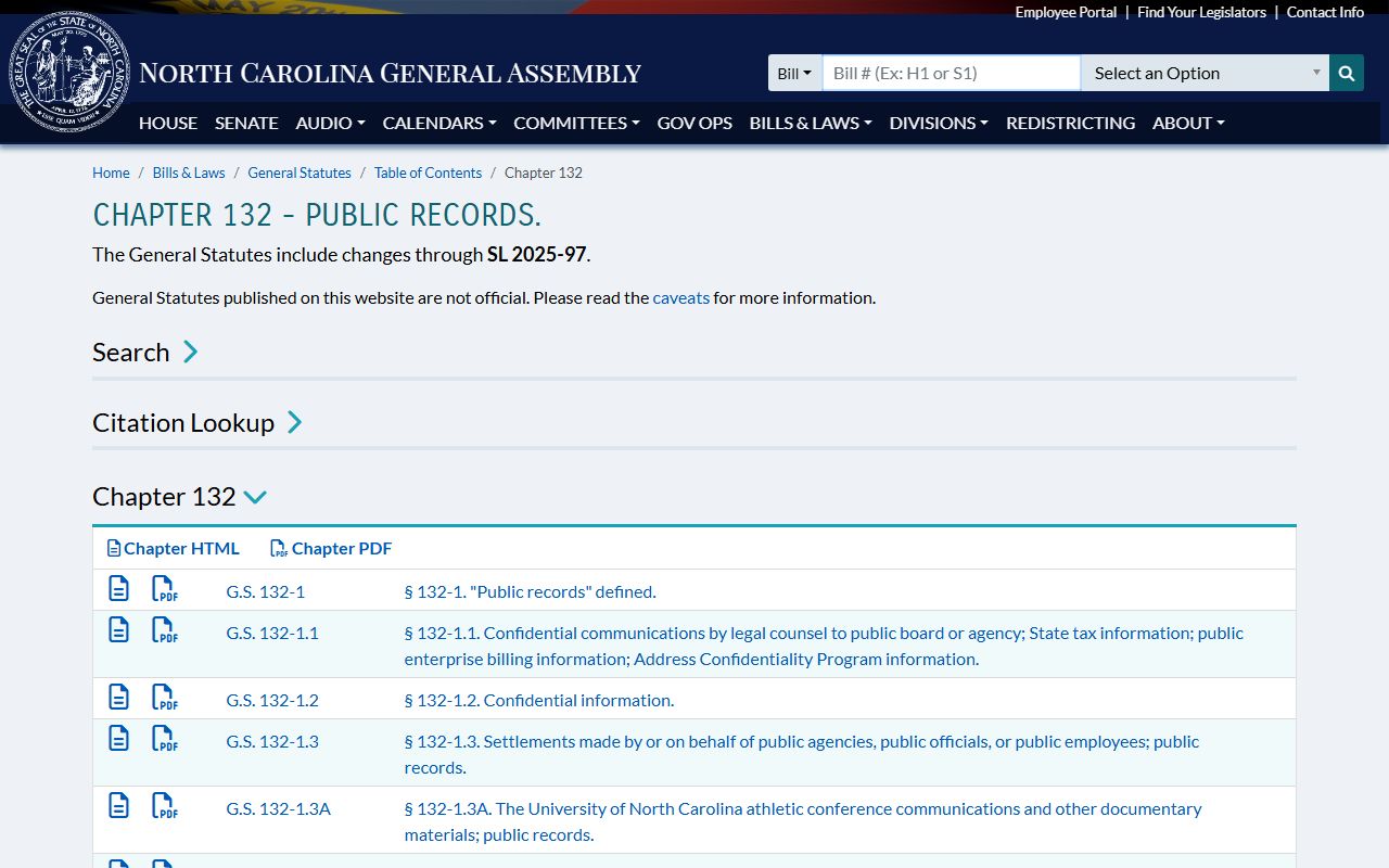 North Carolina Public Records Law Chapter 132 for criminal records access