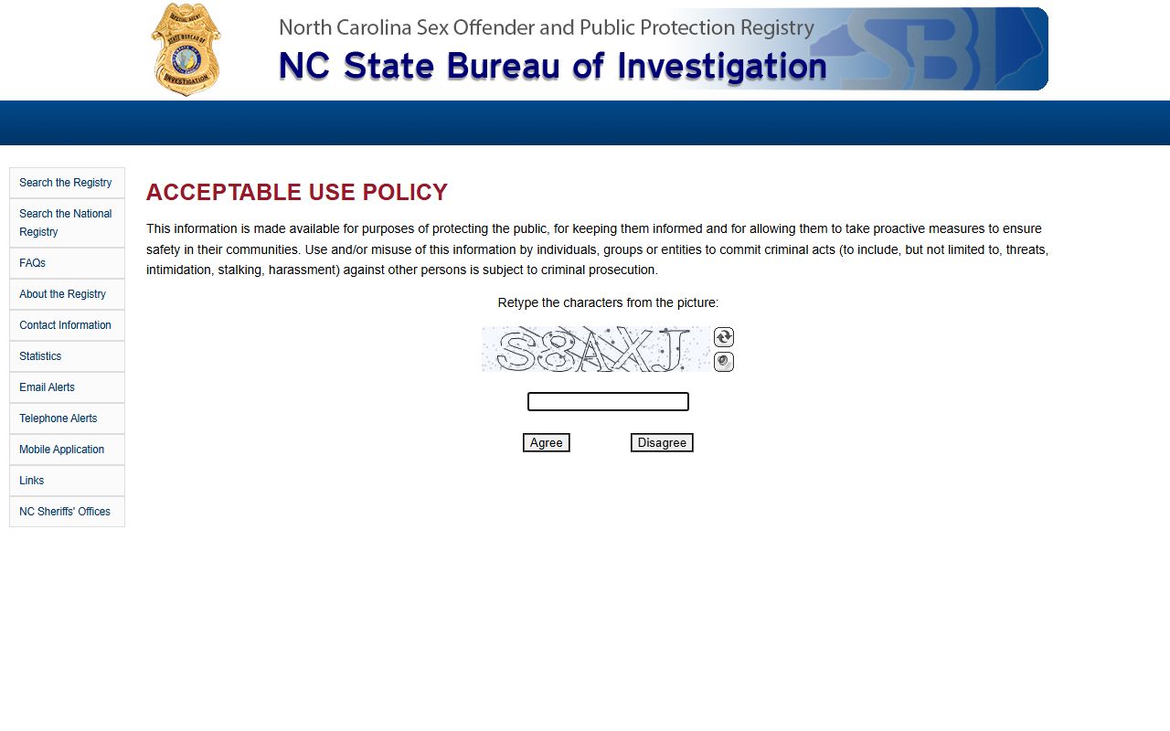 North Carolina Sex Offender Registry search for criminal records